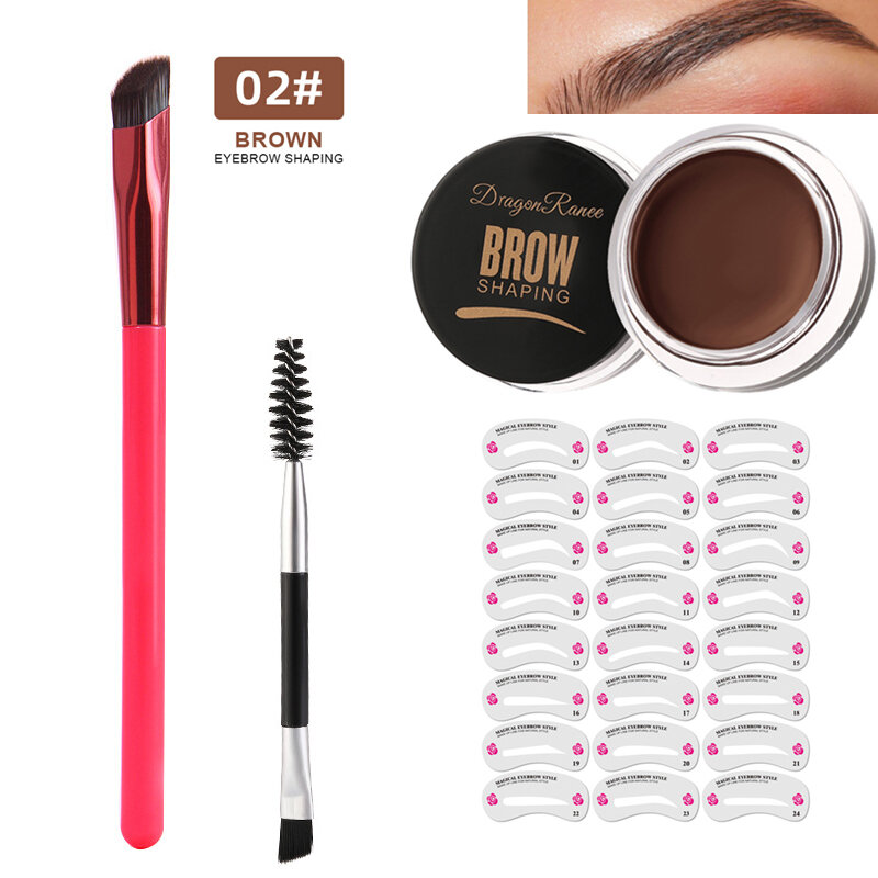 4 in 1 Wild Eyebrows Cream Template Sticker Square Eye Brow Make Up Brushes For Women Eyebrow Gel Multi-function Eyebrow Brush