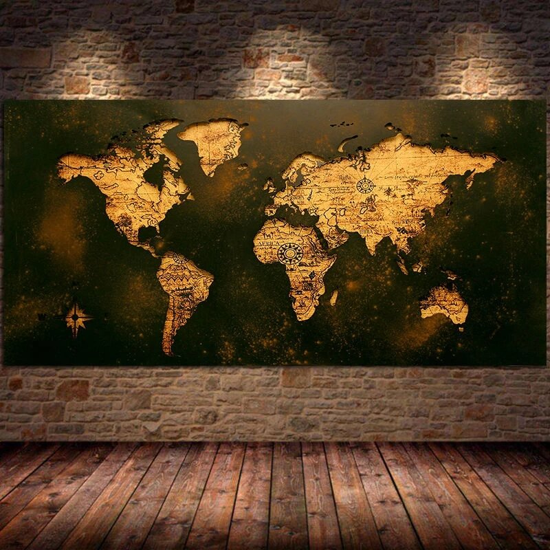 خريطة العالم المشارك قماش لوحات ديكور فني الرجعية مجردة الملصقات يطبع صور فنية للجدران غرفة المعيشة ديكور المنزل كوادروس
