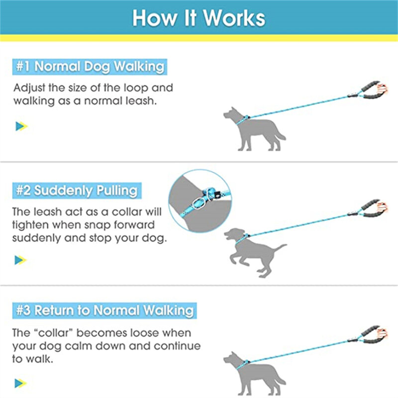 Pet Dog Reflective Slip Lead Dog Leash Padded Handle Durable Rope Training Walking Anti-Choking 6ft Climbing Rope Leash for Dogs