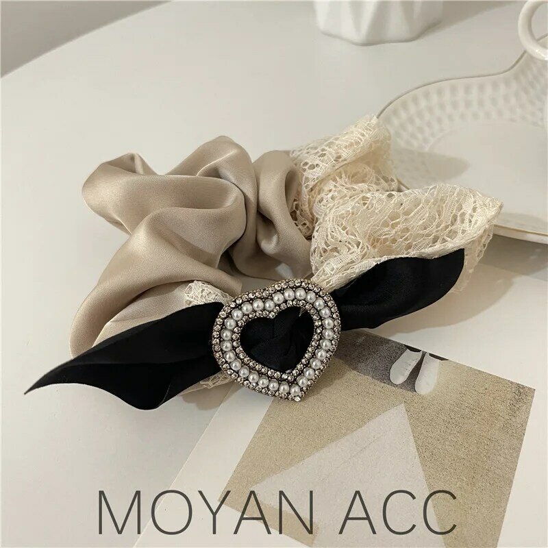 Korean love pearl lace large intestine hair ring high-quality bow hair rope exquisite head rope simple rubber band