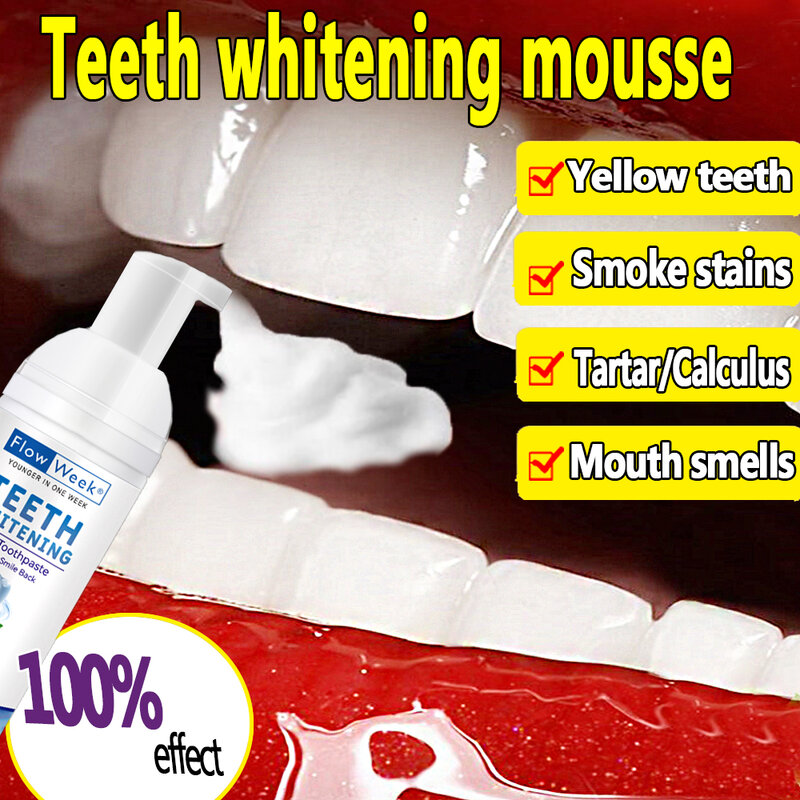 FlowWeek Mousse blanqueador de dientes, elimina el olor Oral, cálculo Dental, mancha de dientes, pasta de dientes blanca, reparación Gingival, cuidado Dental