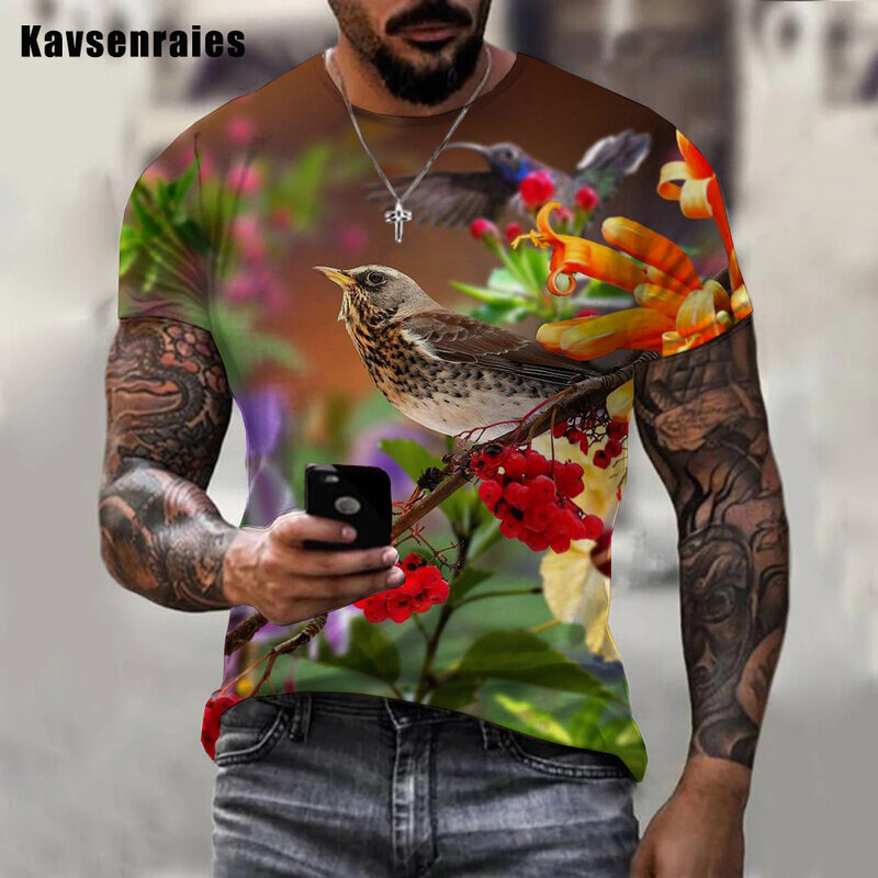 Новинка 2022, модная футболка с изображением попугая и цветов, футболка с 3D рисунком животных и птиц, мужская и женская одежда, топы, уличная од...
