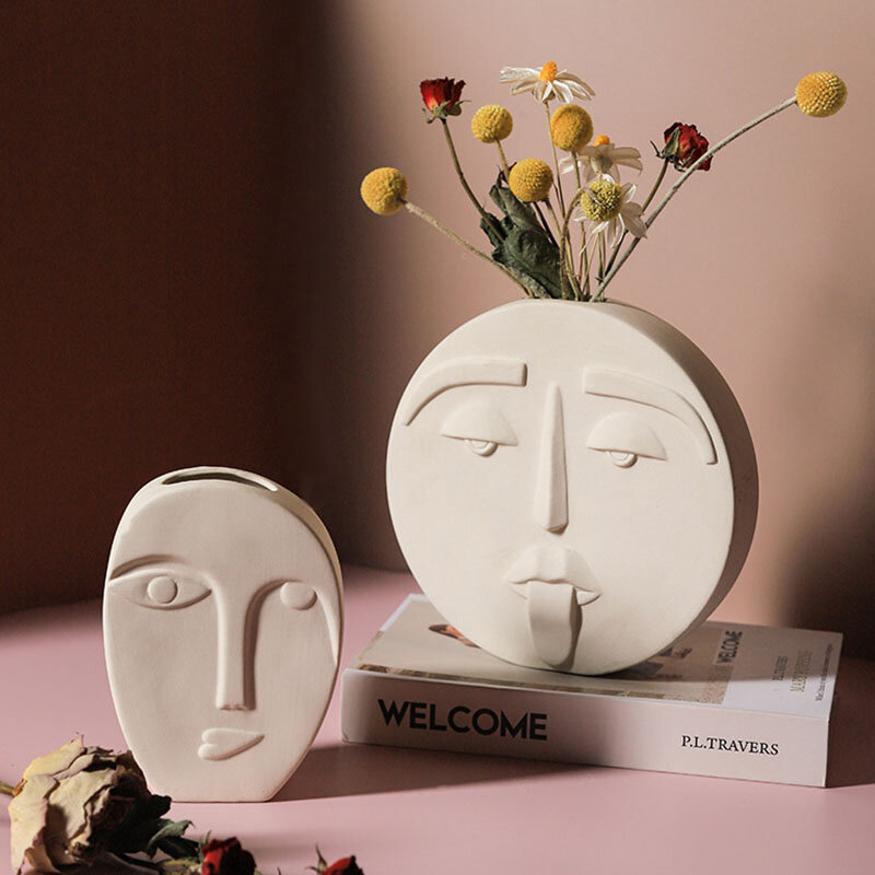 Florero de cara abstracta para decoración de oficina, arreglo de flores secas, accesorios de decoración del hogar, jarrones modernos nórdicos, muebles de Adorno