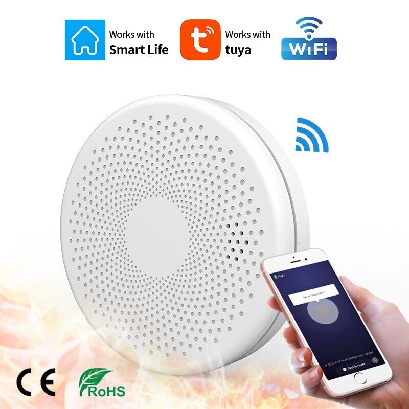 Detector de humo de seguridad para el hogar, dispositivo de alarma de sonido estándar, con WiFi, Tuya APP, Smart Life, cocina, 4 versiones