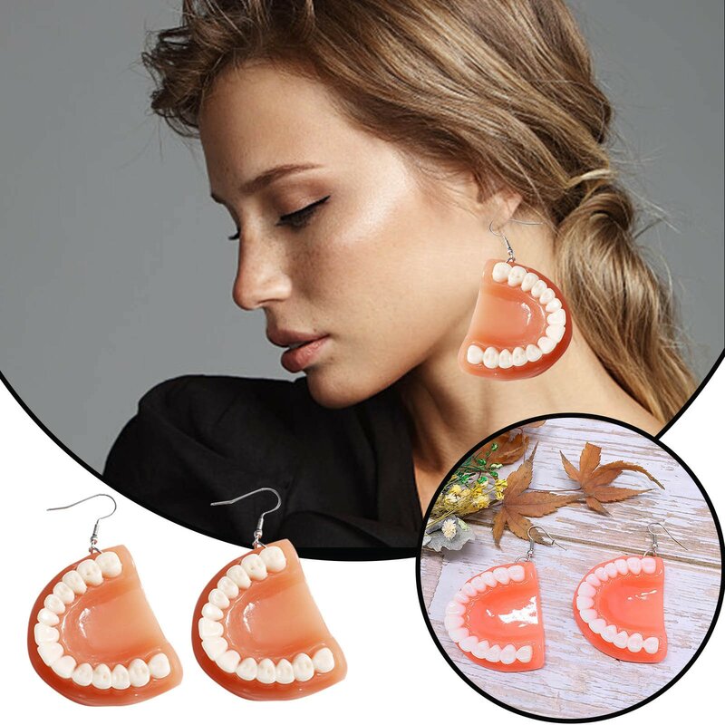 Euramerican Funny Alternative Creative Personality Earrings Acrylic Punk Teeth Small Earrings for Women Pack Earring Studs Pack