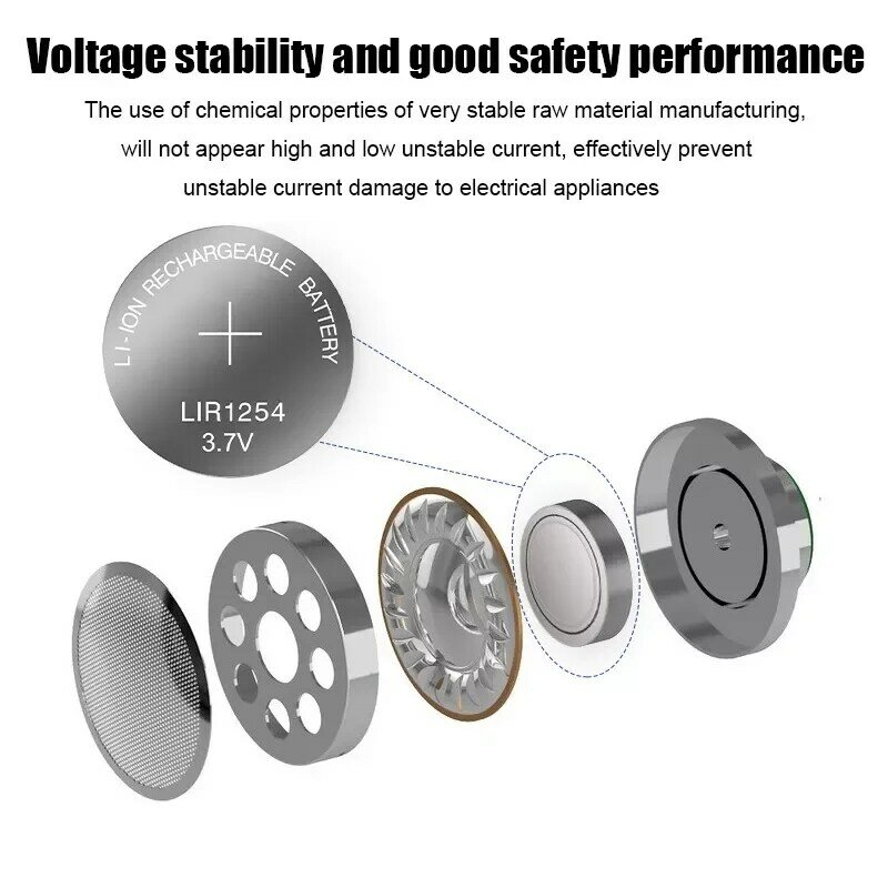 2PCS 3.7V LIR1254 Rechargeable Lithium Battery Button Cell Built-in Batteries 1254 For TWS Wireless Headphone Bluetooth