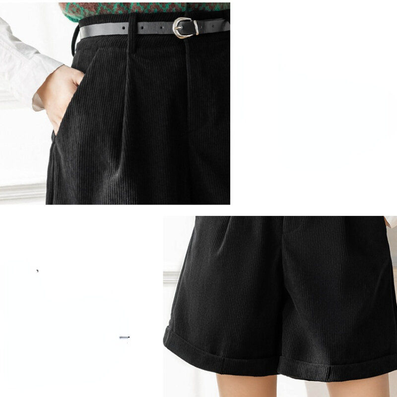 Botas de pana universales para mujer, pantalones cortos informales de cintura alta, rectos, de cinco puntos, 913E,hai,0122-19