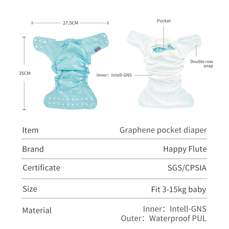 HappyFlute-3-15KG 기저귀 커버, 최신, 조절 가능, 방수 및 재사용 가능한 아기 포켓 기저귀, 1 개
