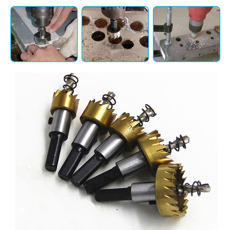 16/18/18.5/20/25mm 5pcs HSS Hole Drill Bits Titanium Plating Stainless Steel Hole Saw Opener For Metal Cutting Puncher Home Tool