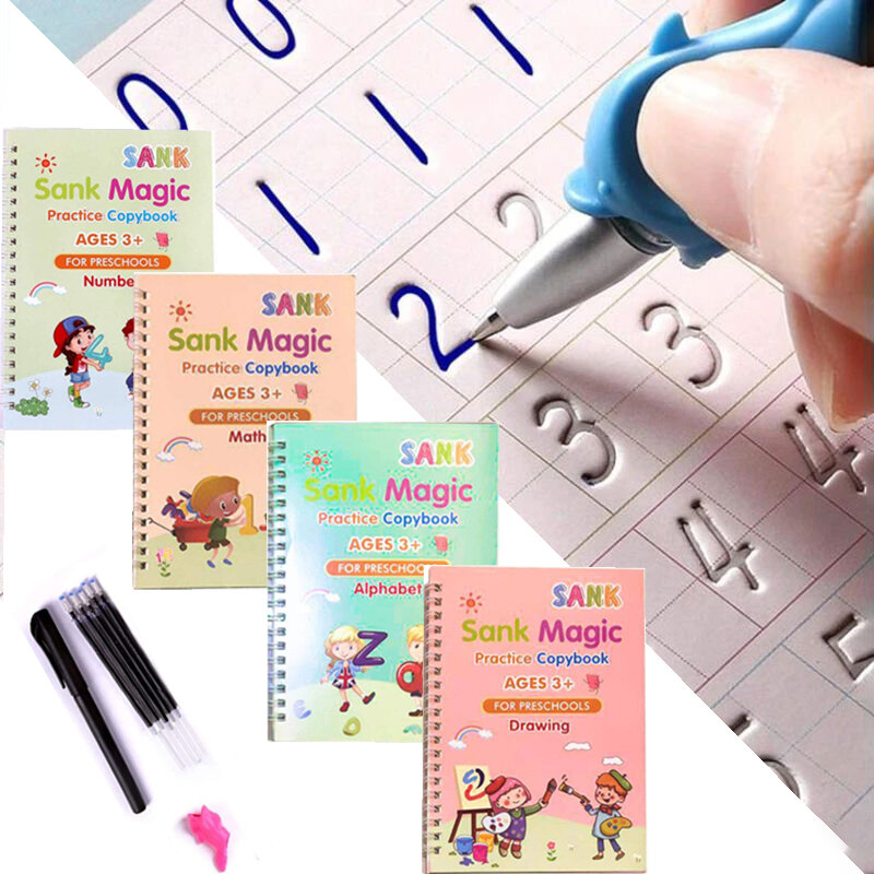 4 Buah/Lot Buku Ajaib Montessori Kaligrafi Copybook Anak-anak Notebook Dapat Digunakan Kembali Kaligrafi Tulisan Tangan Copybook Menulis Hadiah