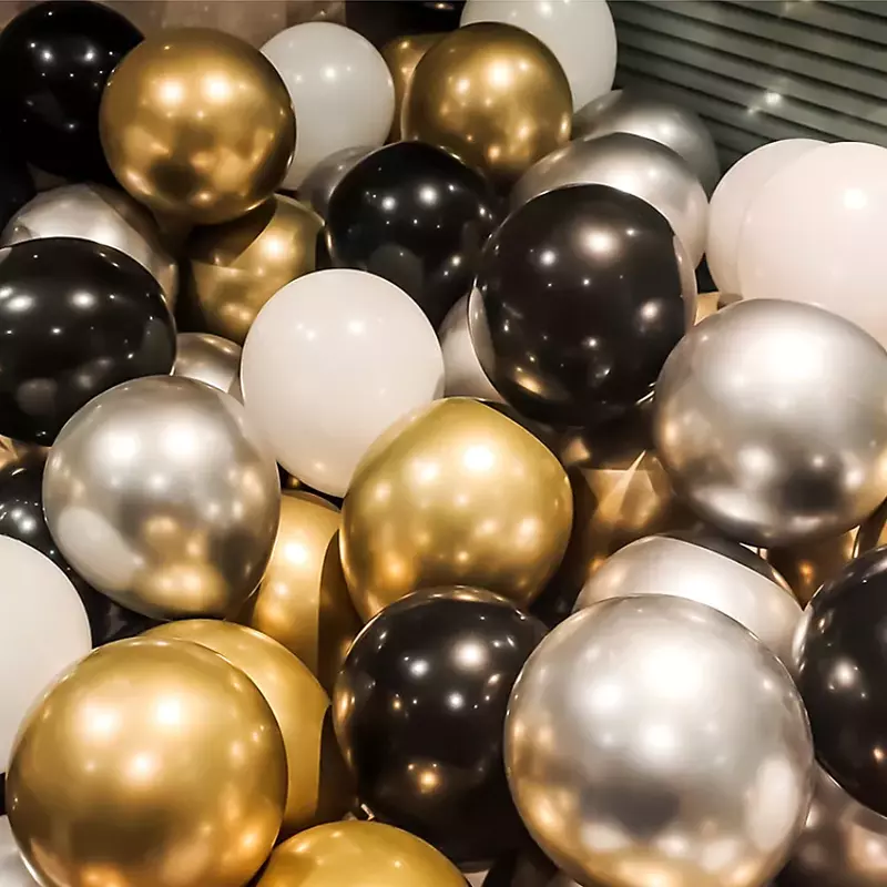 Ballons confettis en latex pour décoration de mariage, décorations de fête d'anniversaire, couleur or, argent, noir, 10 pouces, 15 ou pièces