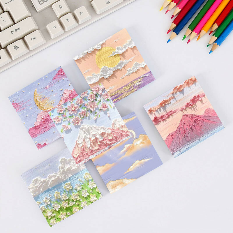 Korean Oil Painting Sticky Notes Creative Cute Girl Student Romance Memo Pad Notepads Stationery Office Simple Learn Label Paper