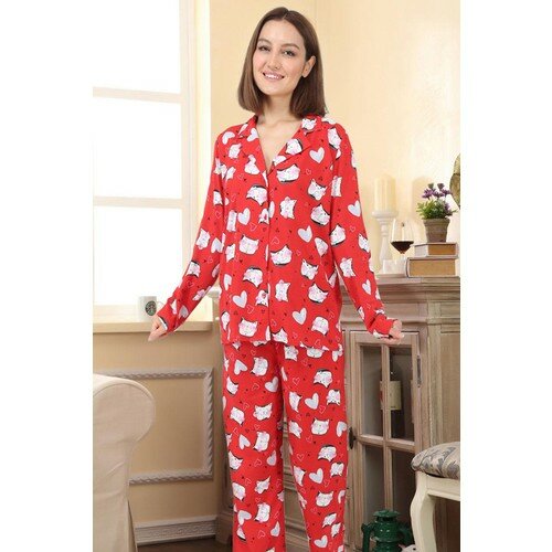 Caballete de algodón rojo para mujer, Conjunto de pijama