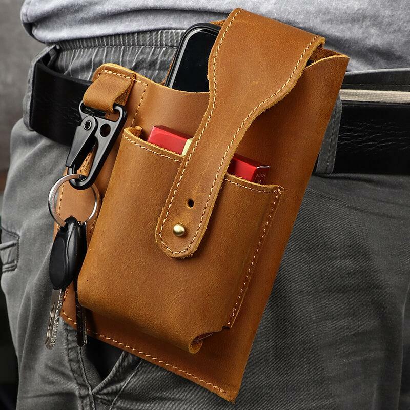 Retro Belt Waist Men's Bag Sports Running Outdoor Cell Phone Leather Waist Bag For Men Multi-Function Tool Anti-lost Holster