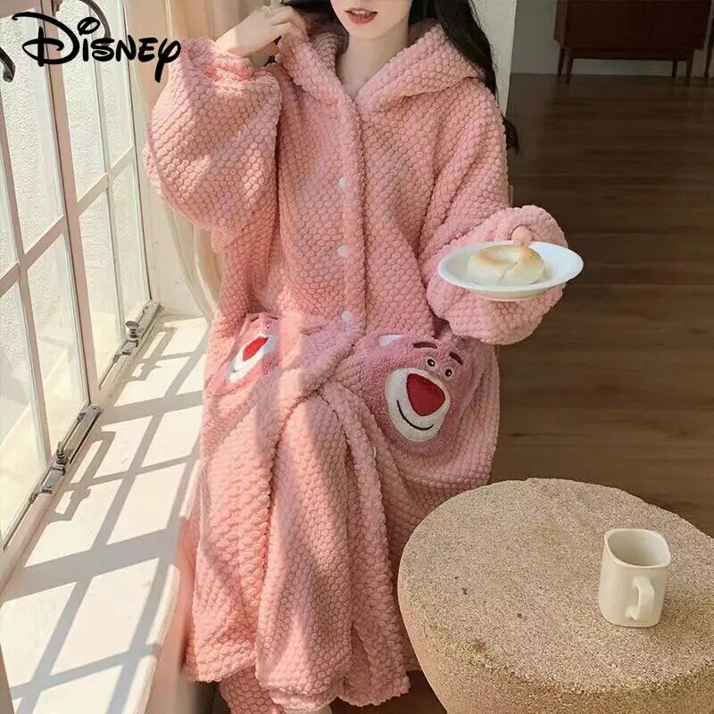 Disney-Conjunto de ropa de dormir de felpa de Coral para mujer, traje de pijama de dibujos animados de oso Lotso, ropa de casa para niña Y2k, invierno, nuevo