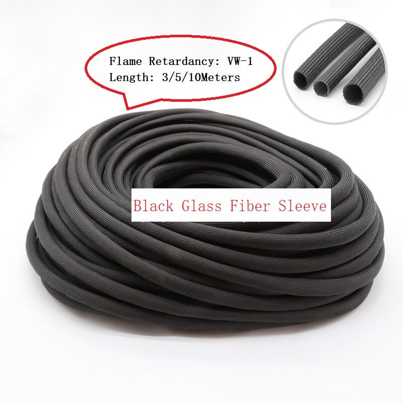 10mm-30mm czarny wysoka temperatura rury z włókna szklanego z długim rękawem wysokiej temperatury zmniejszających palność tuleja izolacyjna-3/5 metrów