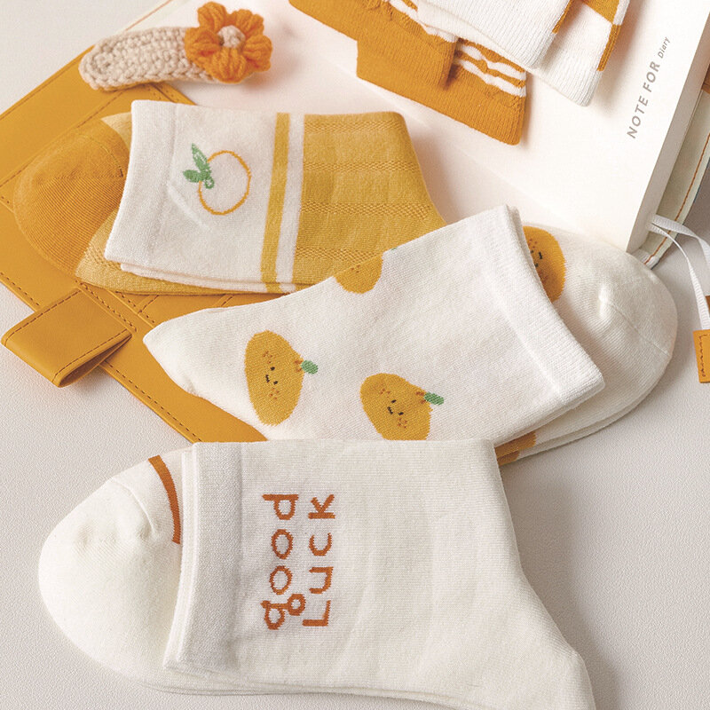 Calcetines de tubo trenzados para mujer, medias de diseñador, color amarillo, naranja, bonito, primavera y verano, 2022, 1 par