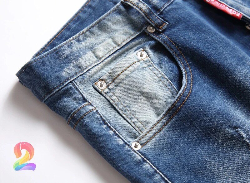 سراويل جينز عالية الجودة ممزق هول التصحيح أيقونة الدينيم السراويل DSQ2 الرجال الجينز