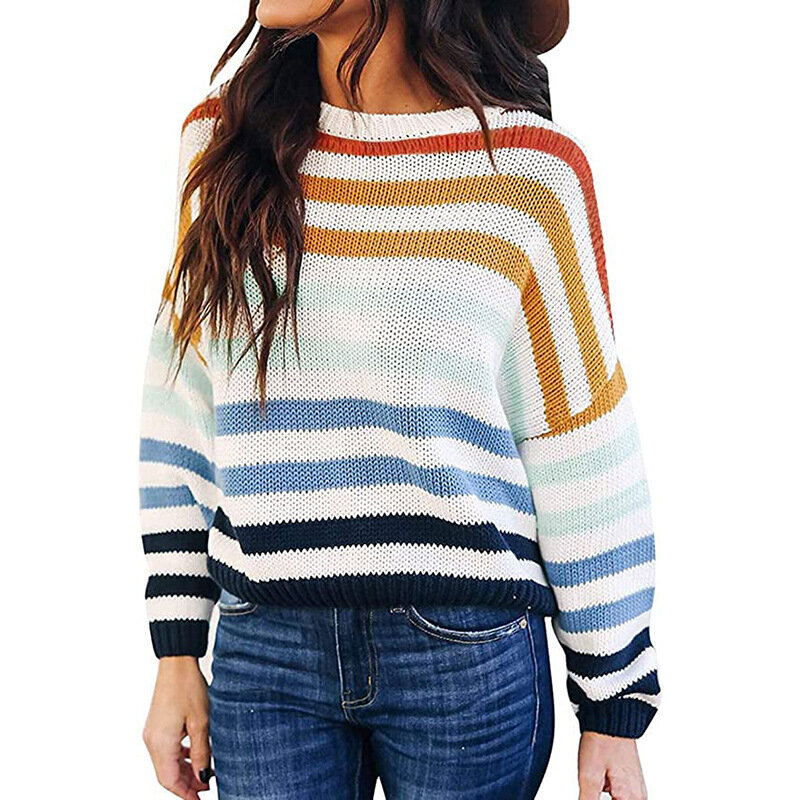 Европейский и американский модный Полосатый пуловер с блокировкой цвета, свитер, осень 2022, новинка для студентов, вязаный свитер с круглым в...