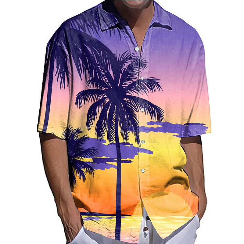 Рубашка мужская оверсайз с полурукавами, повседневная быстросохнущая кофта с принтом листьев, В гавайском стиле, лето