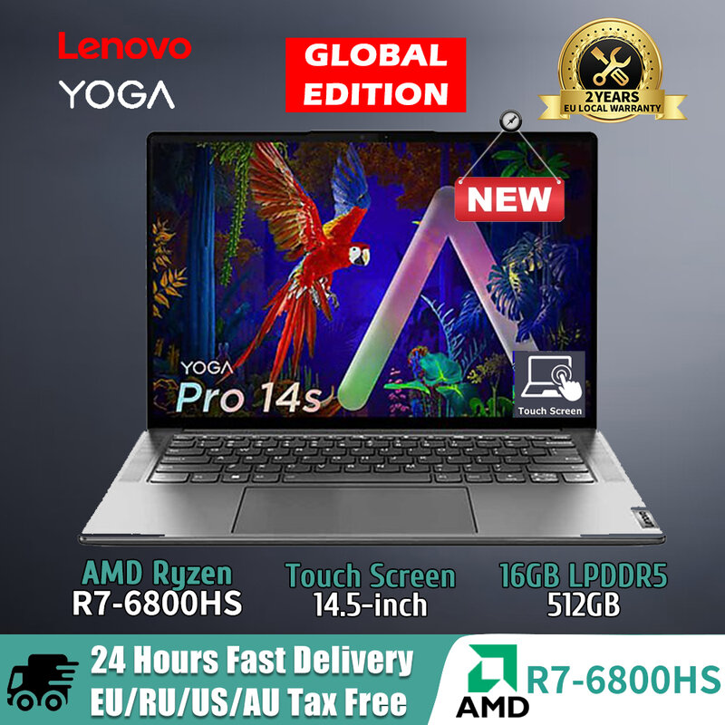 Lenovo YOGA Pro 14s 노트북, Ryzen R7 6800HS RTX 3050 AMD 16GB RAM 512GB SSD 14.5 인치 3k 120Hz 터치 스크린 노트북 PC, 신제품