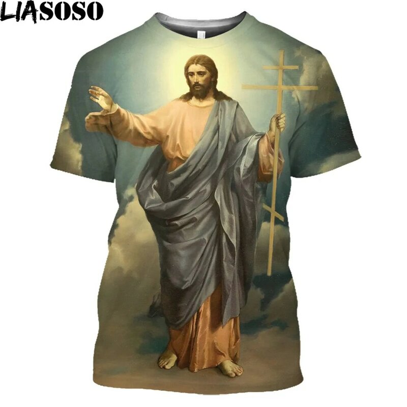 BEIJIE Religion Christ Jesus God Women Men's T Shirt Tops Vintage Streetwear Harajuku Casual Cartoon Painting 3D Tee Clothing