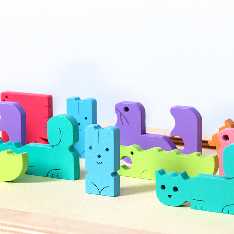 Rompecabezas de madera con dibujos de animales para niños, juguetes educativos Montessori de aprendizaje preescolar para niños pequeños, rompecabezas de bloques deslizantes