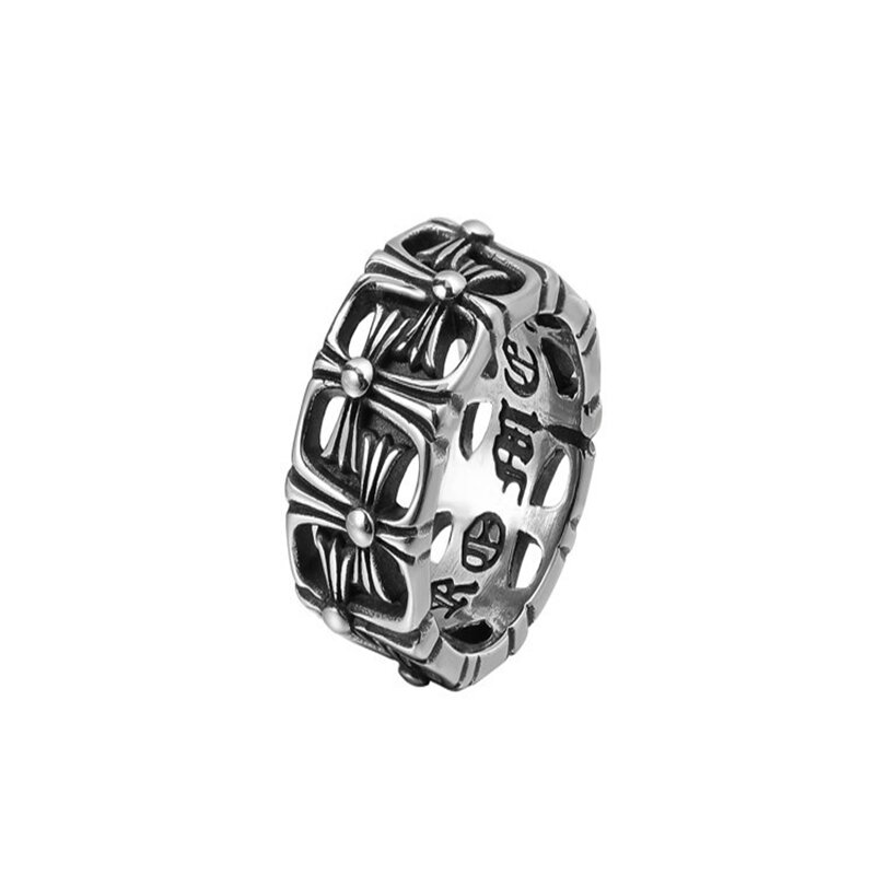 SHOUMAN   New Literature And Art, Retro Style, Super Wide, Men's Size, Floral, Hollowed-out Small Flower Stainless Steel Ring