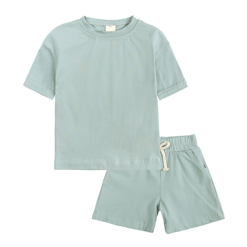 2022 Summer Sports Suit Children Clothes Sets Short Sleeve T-shirts Solid Elastic Waist Shorts Sets 2PCS Baby Clothing Outfits