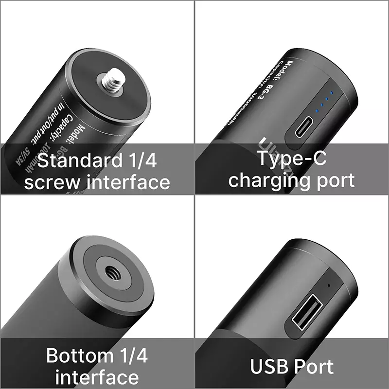 Ulanzi BG-3 10000mAh Battery Power Bank Charger Hand Grip with Mini 18W PD QC Fast Charge for Smartphone DSLR GoPro 10/9/8/7/6/5