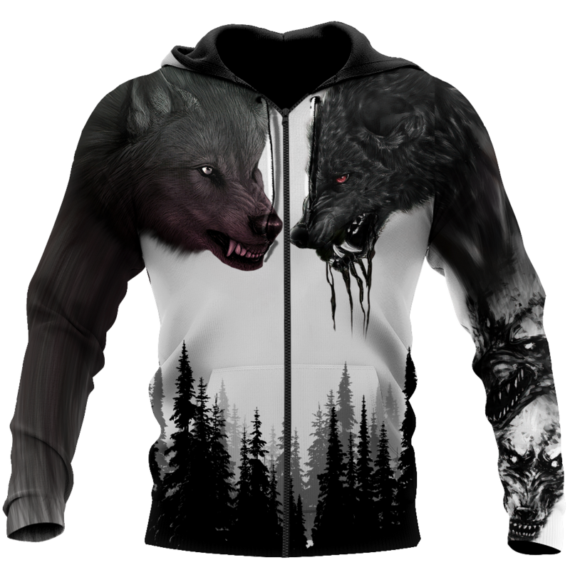 ฤดูใบไม้ร่วงฤดูหนาวแฟชั่นผู้ชาย3D สัตว์ Sweatshirts ผู้หญิง Hoodies พิมพ์ Ferocious Wolf Hooded Top Stylish Plus-67