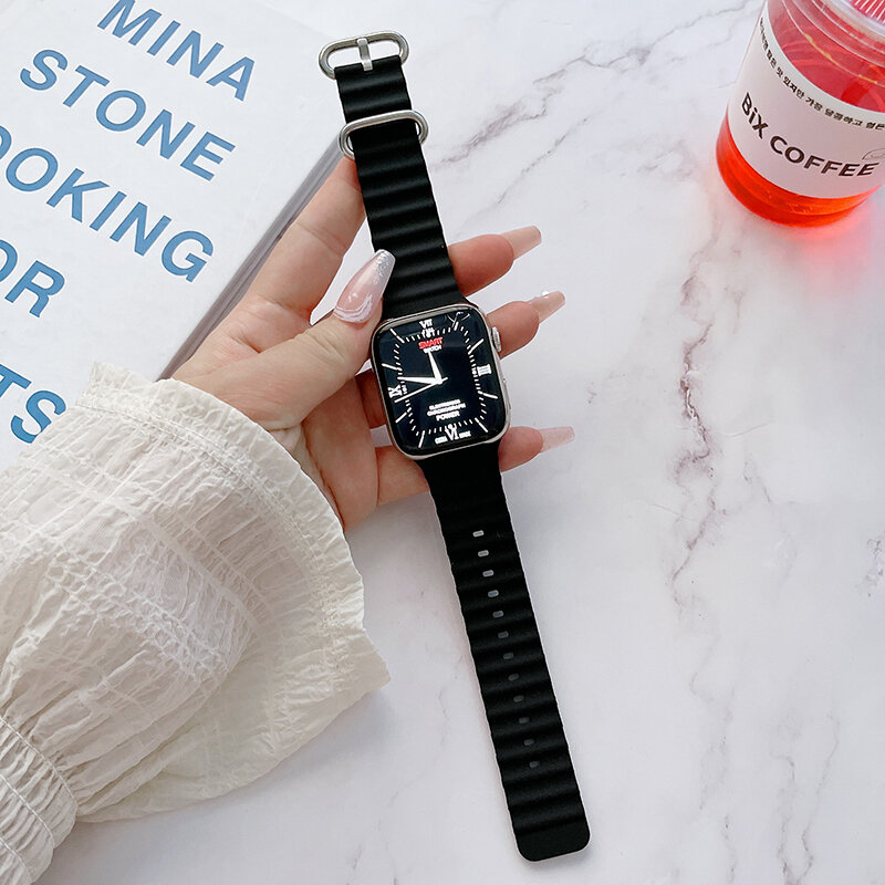 Correa de elastómero oceánico para apple watch Ultra 8 7 6, pulsera de silicona para iwatch, banda de reloj de 49mm, 44mm, 40mm, 45mm, 41mm, 42mm, 38 mm
