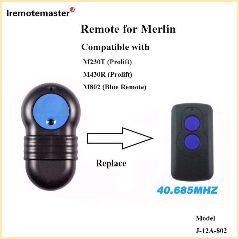 Mando a distancia para puerta de garaje Merlin M802, reemplazo de elevador Compatible con azul, 230T/430R, 40.685mhz