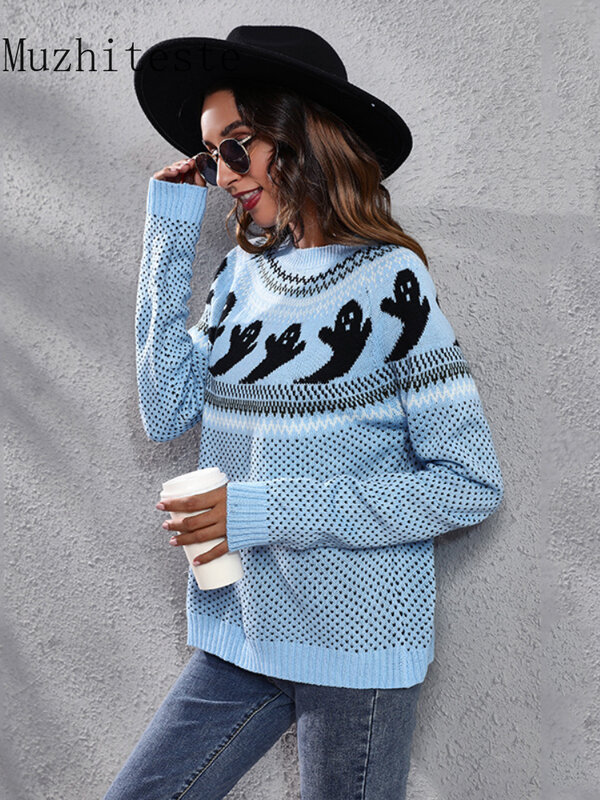 Suéter holgado de lunares para mujer, suéter Vintage, moda coreana, abrigos, otoño e invierno, novedad
