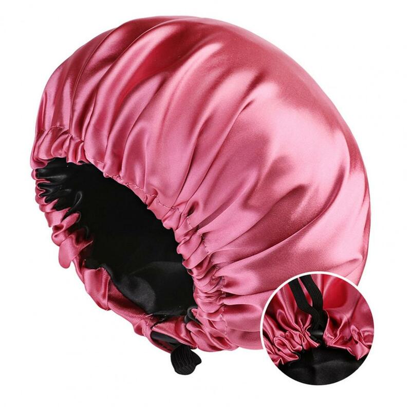 Soft  Stylish Anti-wet Multi Colors Shower Hat Drawstring Sleep Cap Smooth Surface   for Sleeping