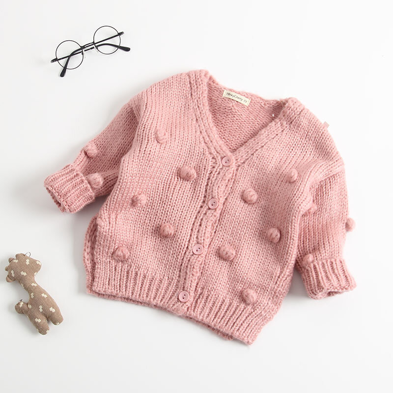아기 손으로 만든 거품 공 스웨터 니트 카디 건 자 켓 아기 스웨터 코트 여자 카디 건 여자 겨울 스웨터