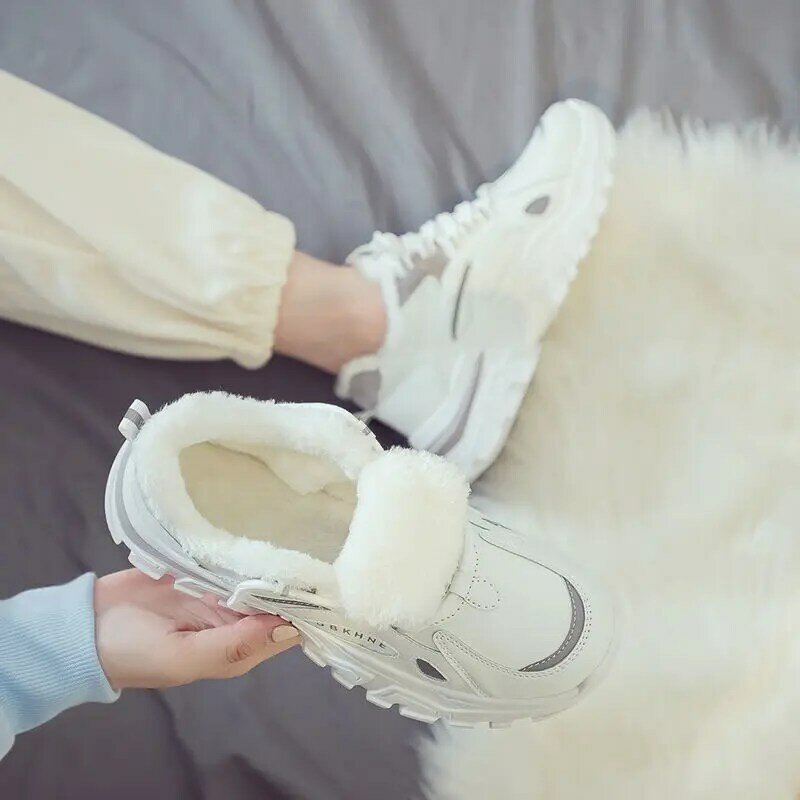 Зимние женские кроссовки на платформе 2021, модная теплая плюшевая Женская обувь в стиле пэчворк, Повседневная Уличная одежда, повседневная ж...