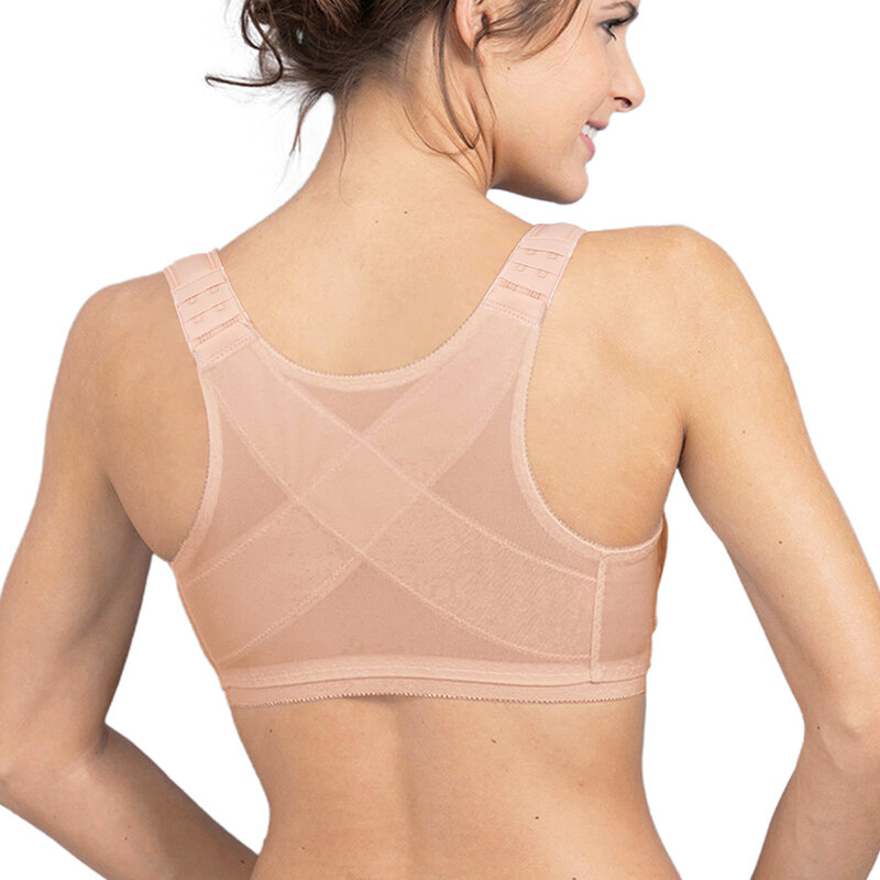 New Bra Women Women's Front Closure Back Support Bra Posture Corrector Bra Full Cup Wirefree Lace Plus Size B C D E F G H Cup