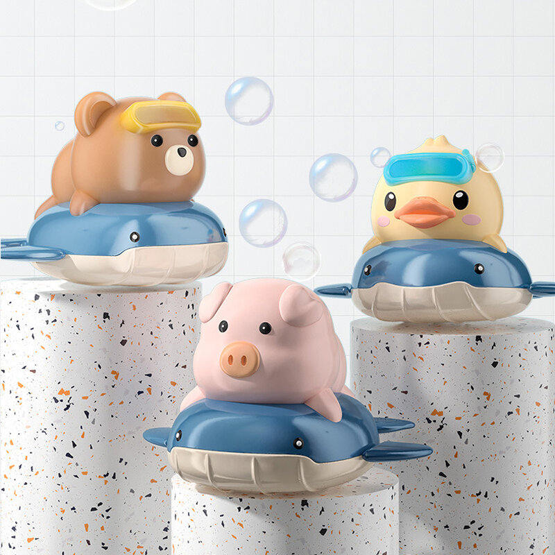 Bonito dos desenhos animados animal puxar o brinquedo de banho porco clássico bebê brinquedo de água infantil nadar mergulho pato enrolado-up corrente clockwork crianças brinquedo presente