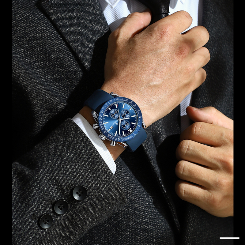 럭셔리 캐주얼 스포츠 시계, 최고 브랜드 크리에이티브 크로노그래프 실리콘 스트랩, 날짜 발광 방수 남성 시계