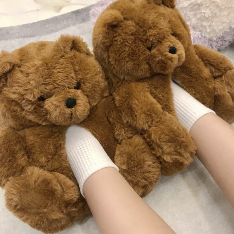 Indoor slippers women‘s 2022 new winter velvet Keep warm women shoes Striped Teddy Bear Non-slip Soft slippes
