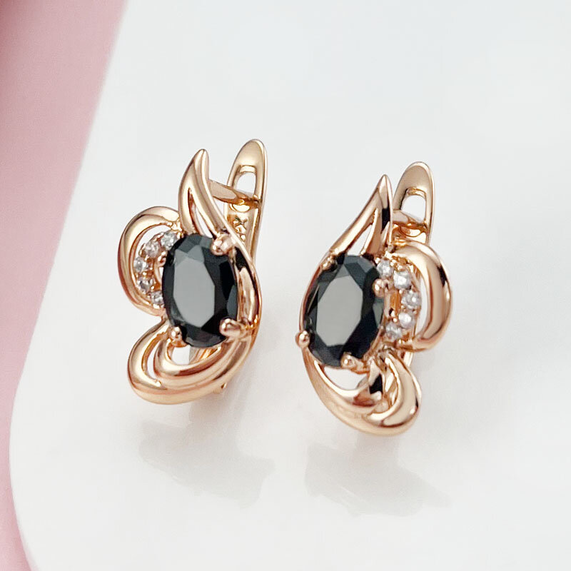 Fashion Rose Gold Color Ear Clasp Butterfly Wings Black Zircon Earrings