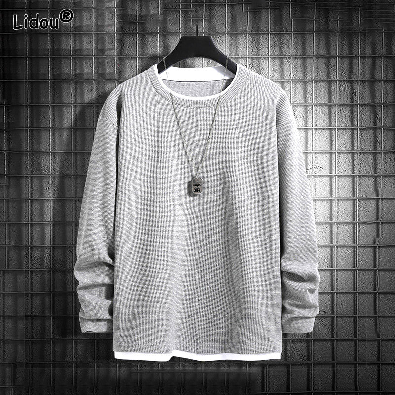 O-neck Solid Color Long Sleeved Loose Fashion T-shirts Man Autumn Winter Keep Warm Simple Trend All-match Casual Men's Clothing