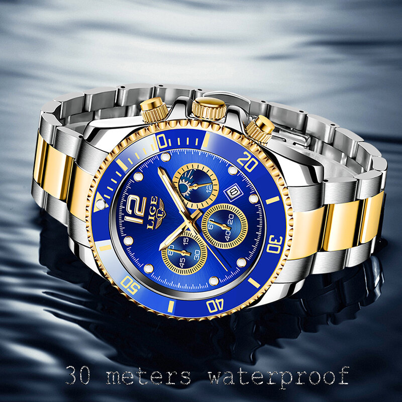 Часы наручные LIGE мужские с хронографом, повседневные спортивные брендовые Роскошные модные в стиле милитари, с датой