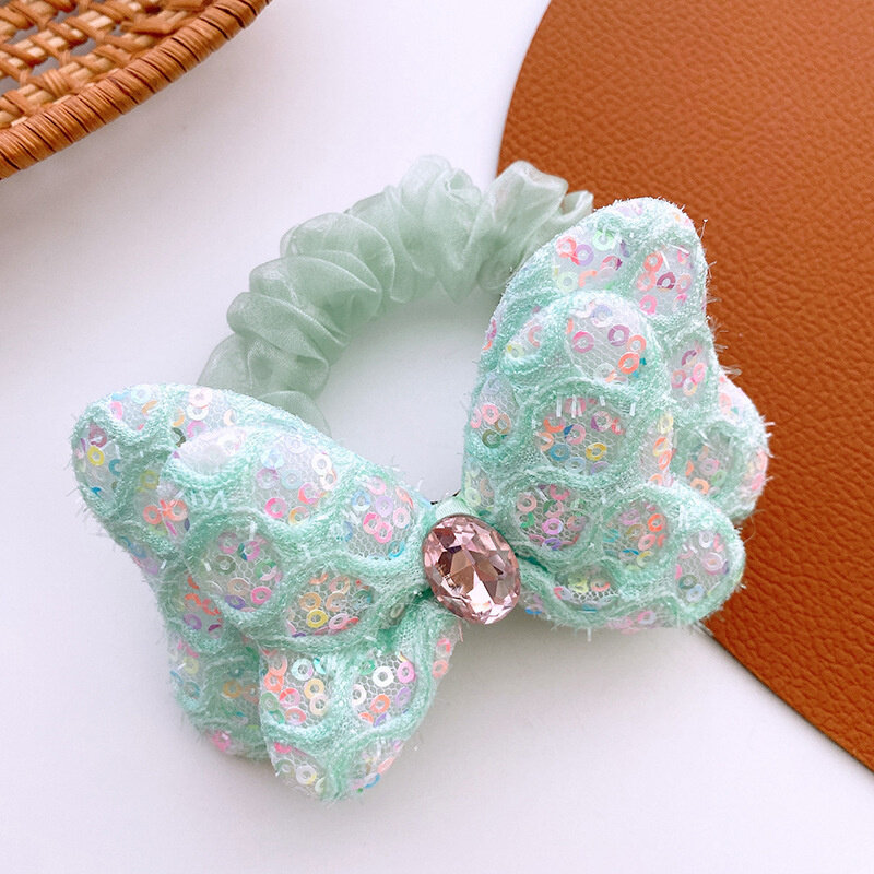 1PC Double Layer Cotton Filled Sequin Butterfly Girls Lovely Kid Elastic Hair Bands Princess Hair Accessories Children Hair Ties