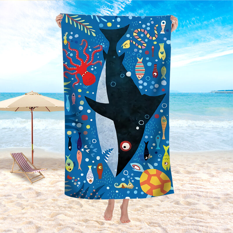 Shark-Toalla de playa de microfibra para verano, toalla de terciopelo de doble cara de secado rápido para baño, suave, deportivo, viaje, Camping, gimnasio, 23 de febrero