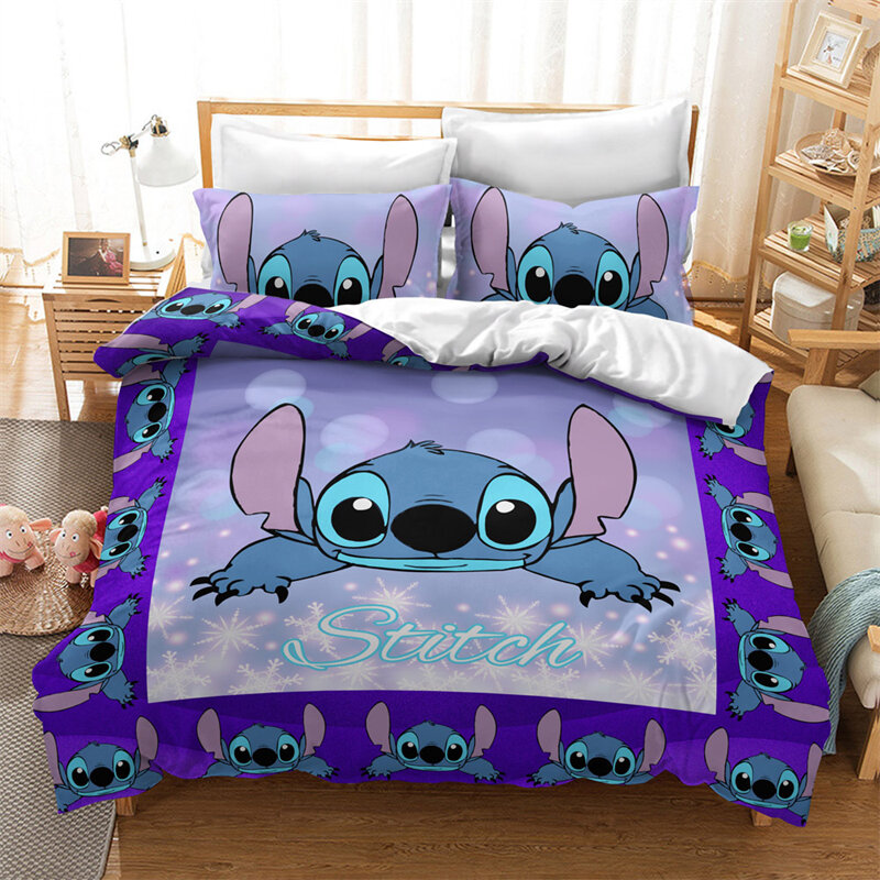 Disney Lilo & Stitch Set Penutup Selimut Pola 3d Set Sarung Bantal Tempat Tidur Single Twin Full Queen Ukuran King untuk Dekorasi Kamar Tidur