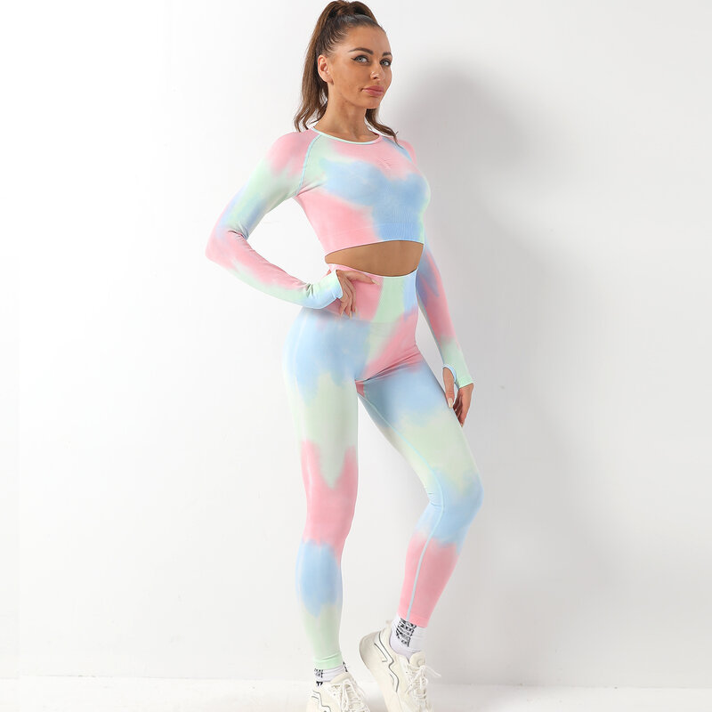 Naadloze Yoga Set Vrouwen Gym Kleding Tie Dye Sportkleding Yoga Pakken Voor Fitnesstracksuits Hoge Taille Leggings Sport Bra Gym Set