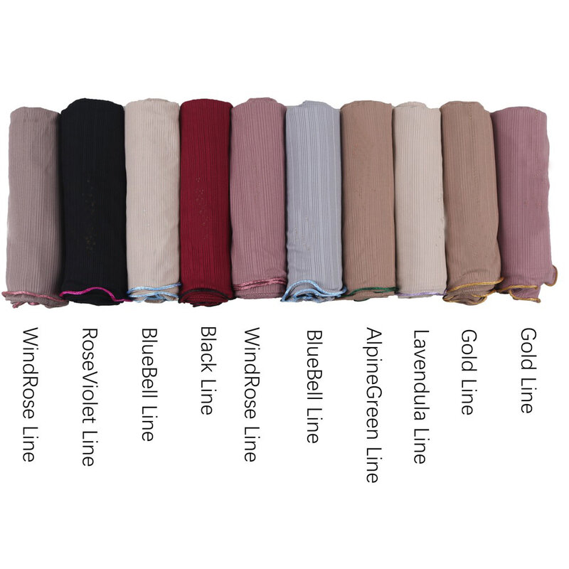 Bufanda de Jacquard para mujer, hiyab musulmán de cuerda de colores lisos, forrado, larga, sólida, 2021