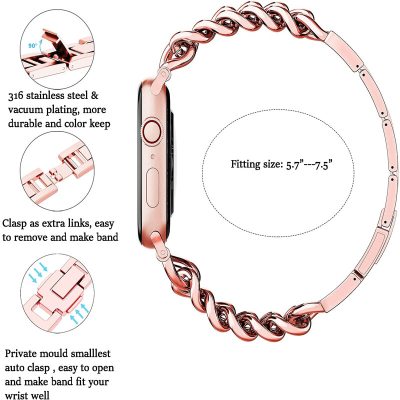 Tali Baja Tahan Karat untuk Apple Watch Band 41Mm 45Mm 40Mm 44Mm 38Mm 42Mm Gelang Link Logam untuk IWatch 7 6 SE 5 4 Wanita Korea
